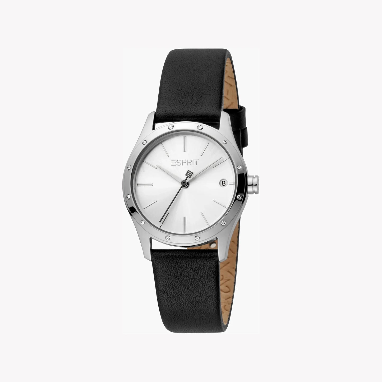 Esprit Women's Black Leather Watch, Silver Dial | ES1L000M0065-1