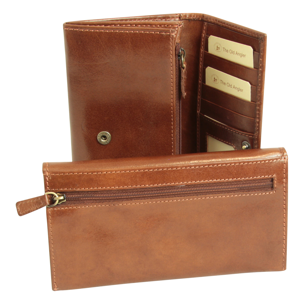 WOMEN'S LEATHER WALLET WITH EXTERNAL POCKET - BROWN-1