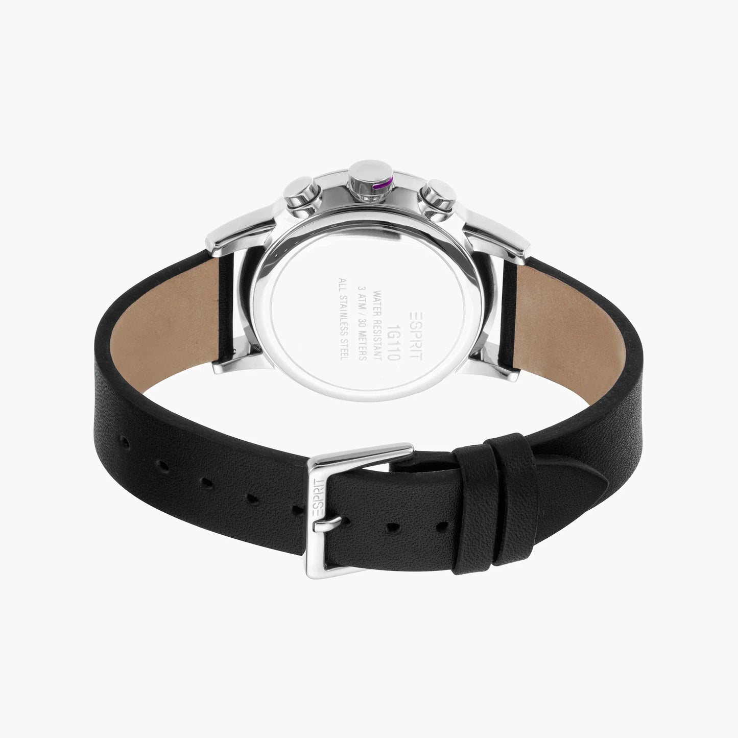 Esprit Men's Black Leather Watch, Silver Dial | ES1G034M0045-2