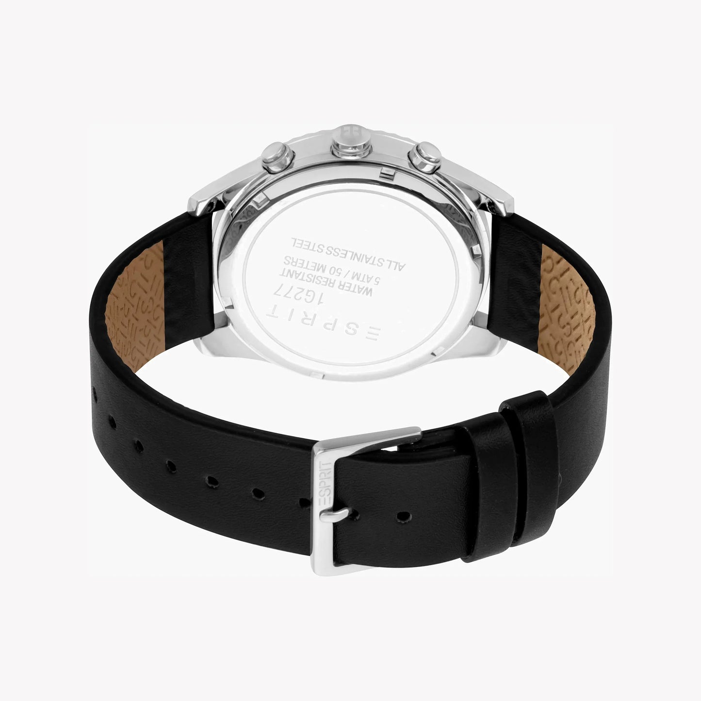 Esprit Men's Black Leather Watch, Silver Dial | ES1G211M0035-2