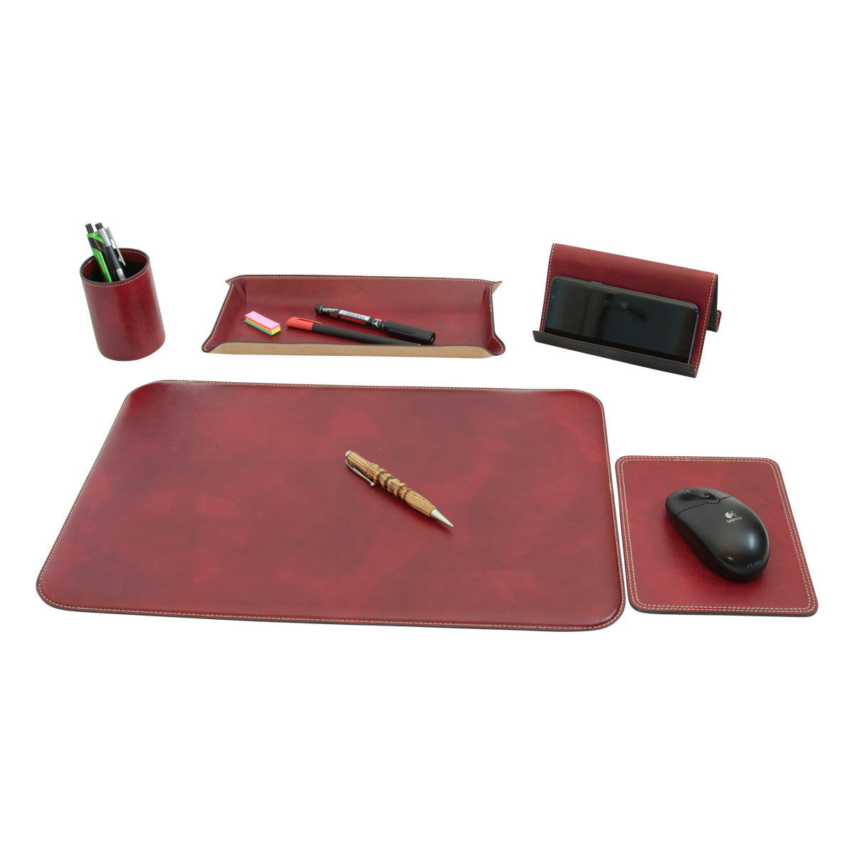 Leather desk kit - 5 pcs red-0