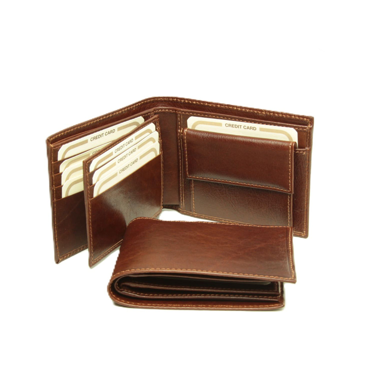 Leather bifold wallet - brown with RFID-1
