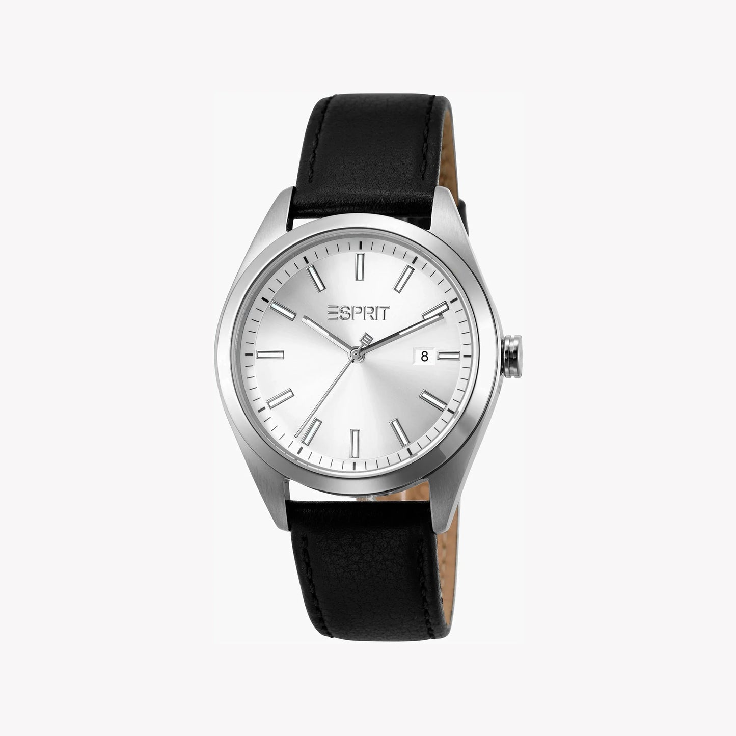 Esprit Men's Silver Dial Watch, Black Leather Band | ES1G004M0075-0