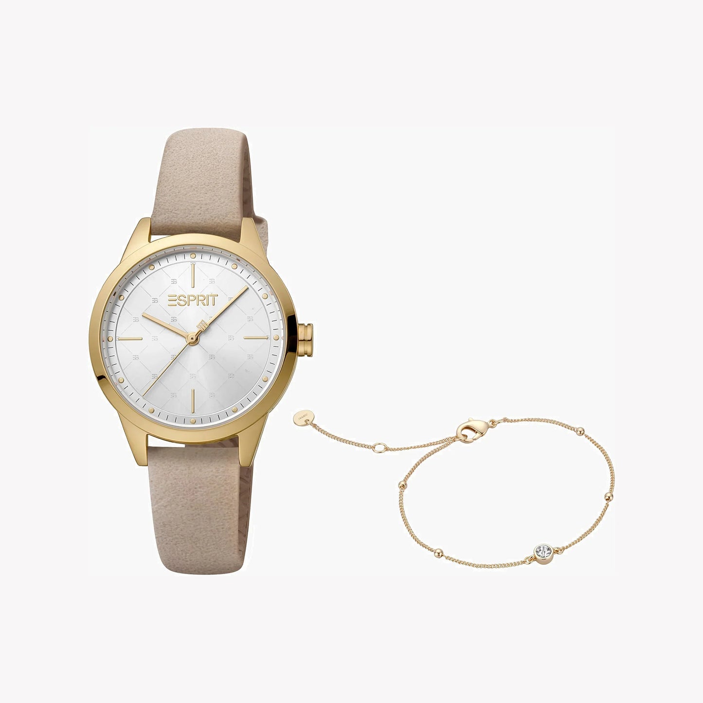 Esprit Women's Beige Faux Leather Watch, Silver Dial | ES1L207M0045-0