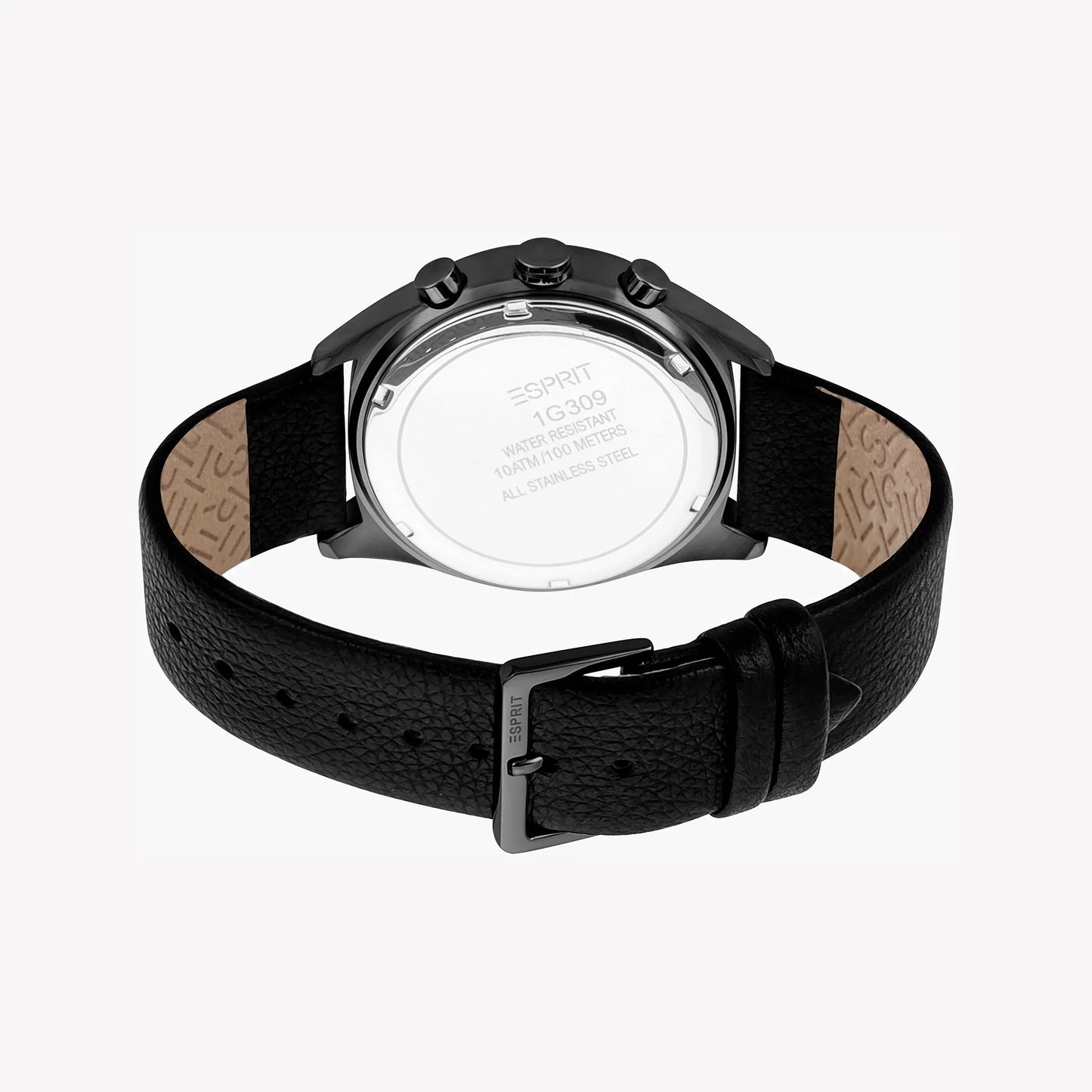 Esprit Men's Black Leather Watch, Blue Dial | ES1G163M0055-2