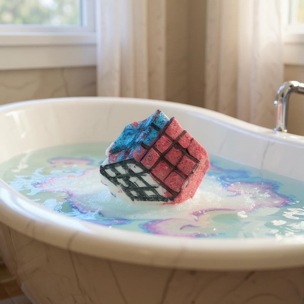 Vintage Rubix Cube Bath Bomb with Shea Butter and Olive Oil in Pink Lemonade Scent-2