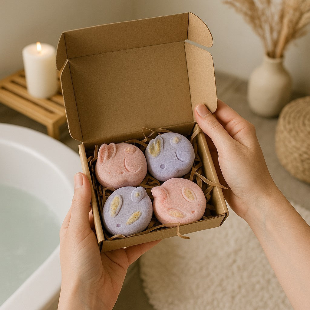 Bunny Bath Bomb Box in Strawberry Mallow and Parma Violet Fragrances-0