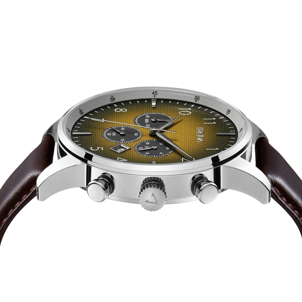 TRNDA Men's Stainless Steel Watch, Brown Leather Band | TRN-SS43B-1