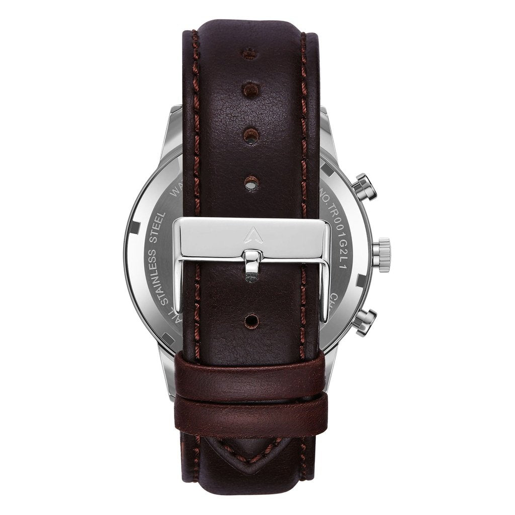 TRNDA Men's Stainless Steel Watch, Brown Leather Band | TRN-SS43B-3