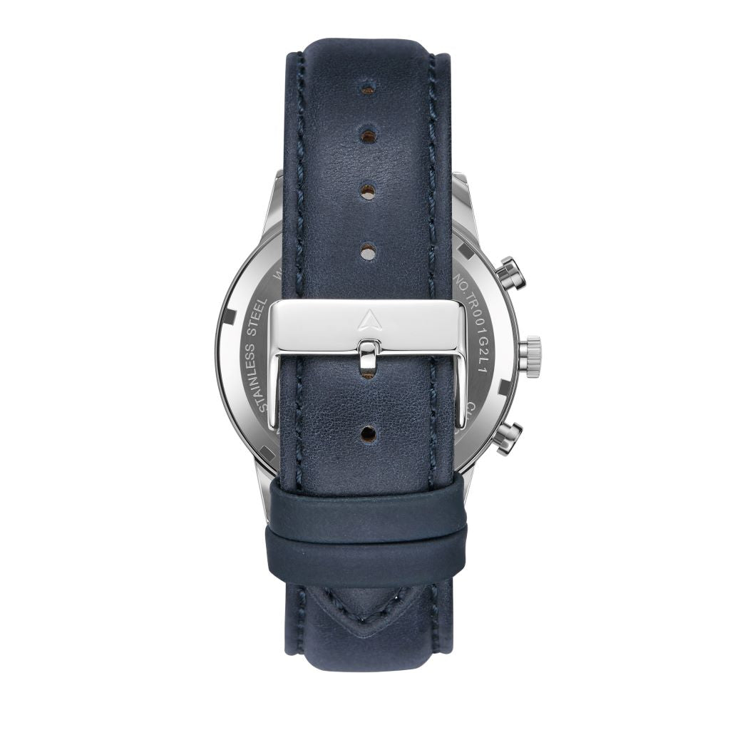 TRNDA Men's Stainless Steel Watch, Blue Leather Band | TRN-D43B-4