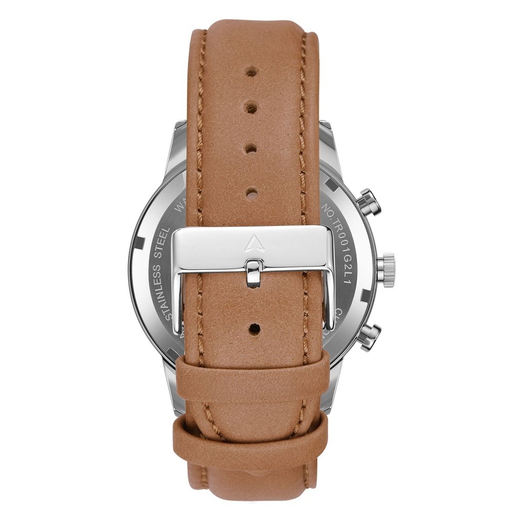 TRNDA Men's Stainless Steel Watch, Tan Leather Band | TRNDA43SS-4