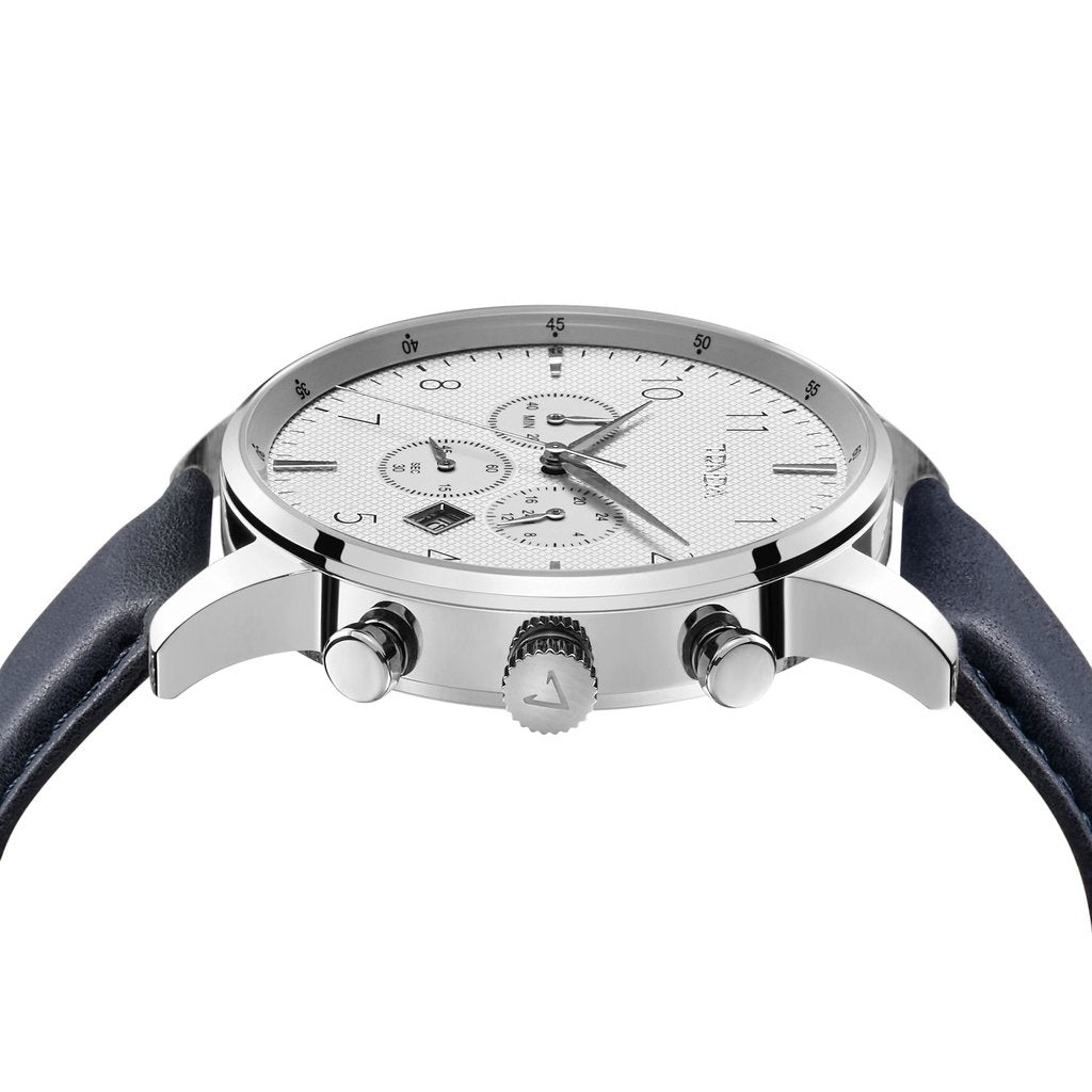 TRNDA Men's Stainless Steel Watch, Blue Leather Band | TRNDA43BL-2