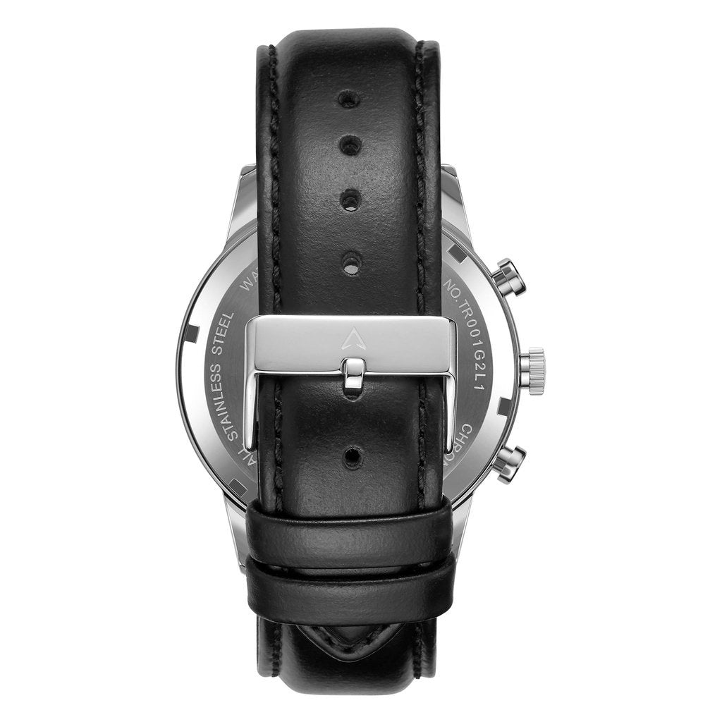 TRNDA Men's Stainless Steel Watch, Black Leather Band | TRNDA43MM-4