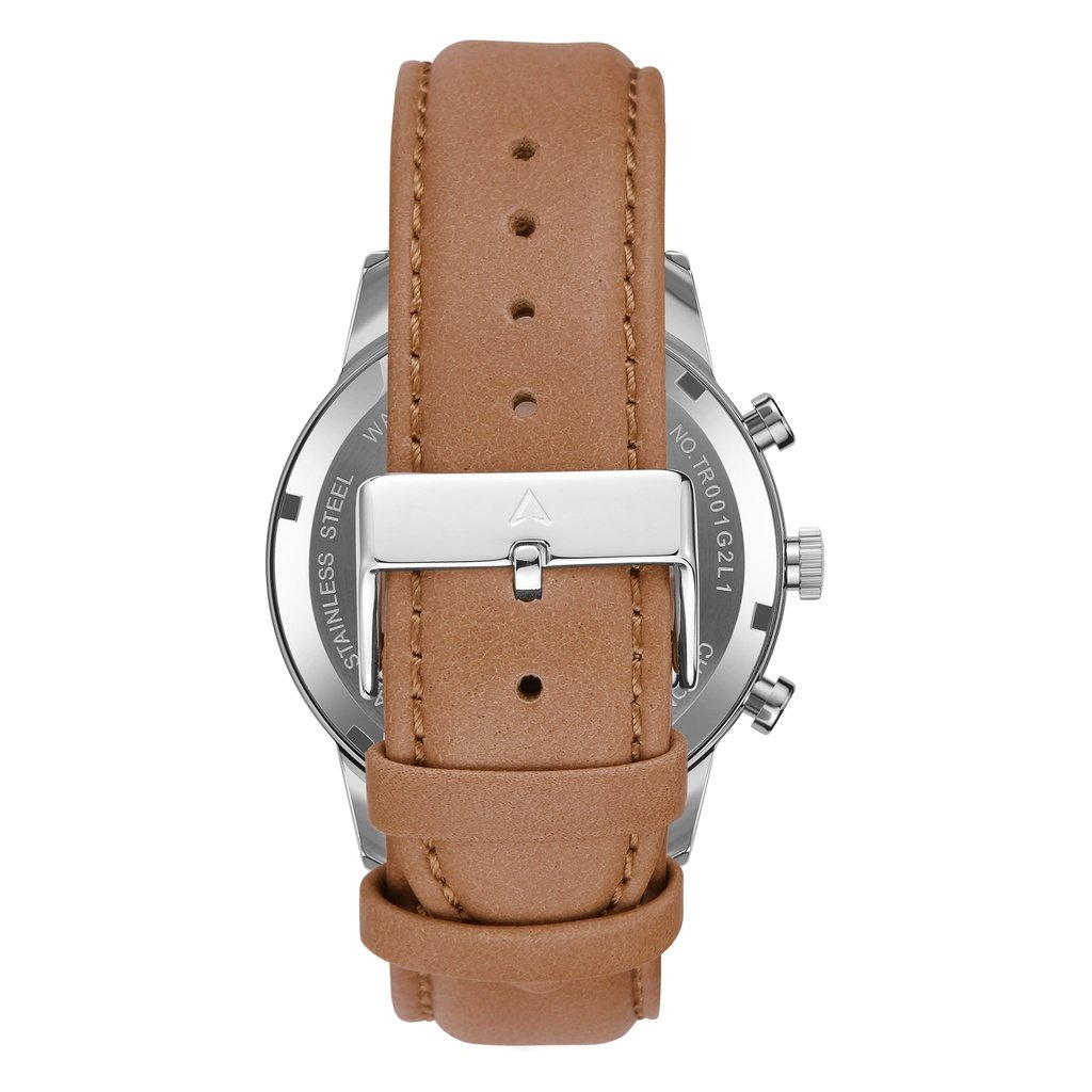TRNDA Men's Stainless Steel Watch, Tan Leather Band | TR43SS-4