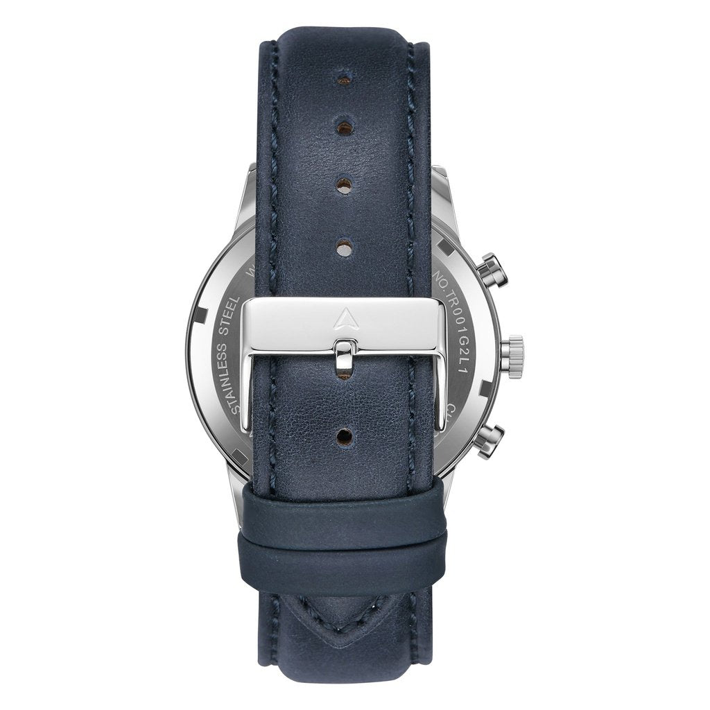 TRNDA Men's Stainless Steel Watch, Blue Leather Band | TRN43MM-4
