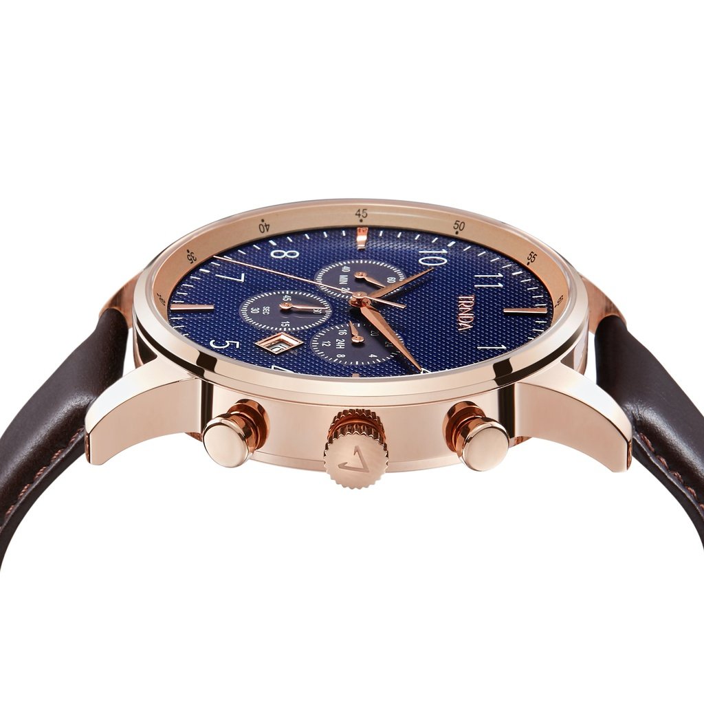 TRNDA Men's Rose Gold Stainless Steel Watch, Blue Dial | TRN-43RGDB-2