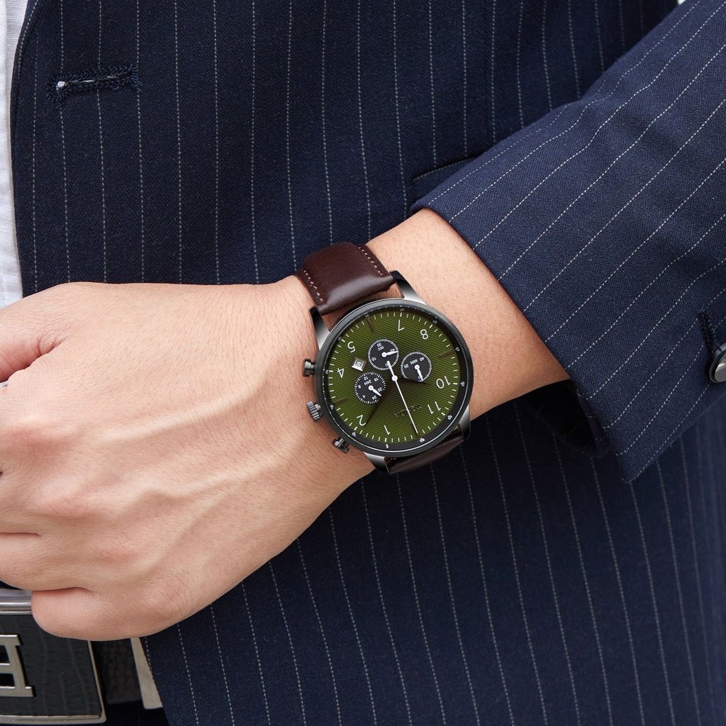 TRNDA Men's Stainless Steel Watch, Green Dial | TRN-SS43B-1