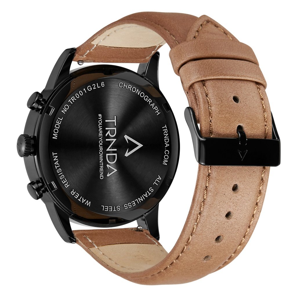 TRNDA Men's Stainless Steel Watch, Black & Tan | TRNDA-43MM-3
