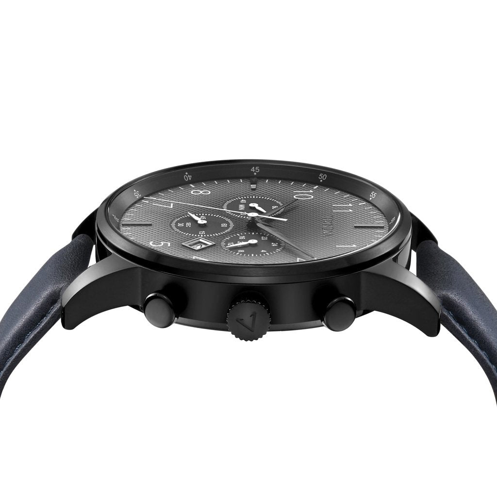 TRNDA Men's Black Stainless Steel Watch, Blue Leather Band | TRNDA43BL-2