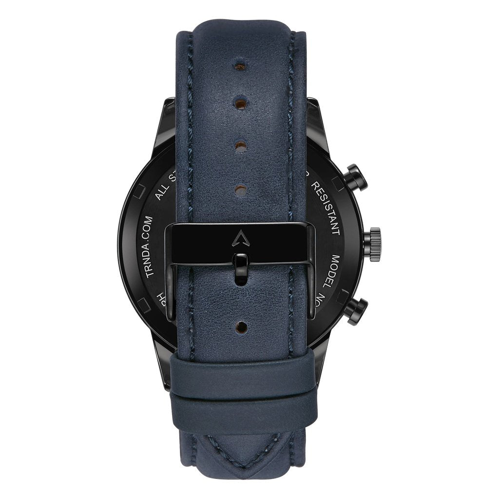 TRNDA Men's Black Stainless Steel Watch, Blue Leather Band | TRNDA43BL-4