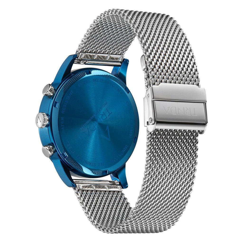 TRNDA Men's Blue Stainless Steel Watch, Silver Mesh Band | TRNDA-001-3
