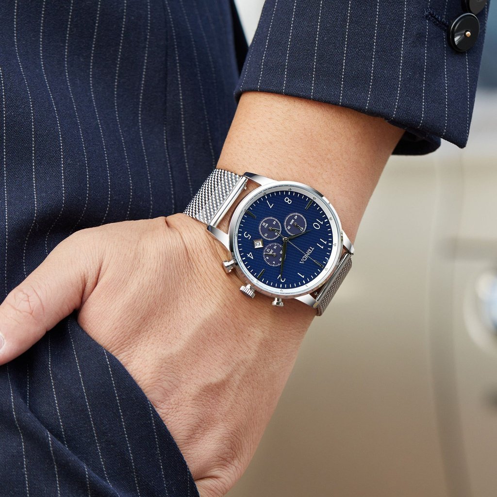 TRNDA Men's Stainless Steel Watch, Dark Blue Dial | TRNDA43MM-1