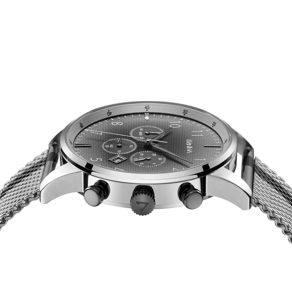 TRNDA Men's Stainless Steel Watch, Silver Mesh Band | TRN12345-2