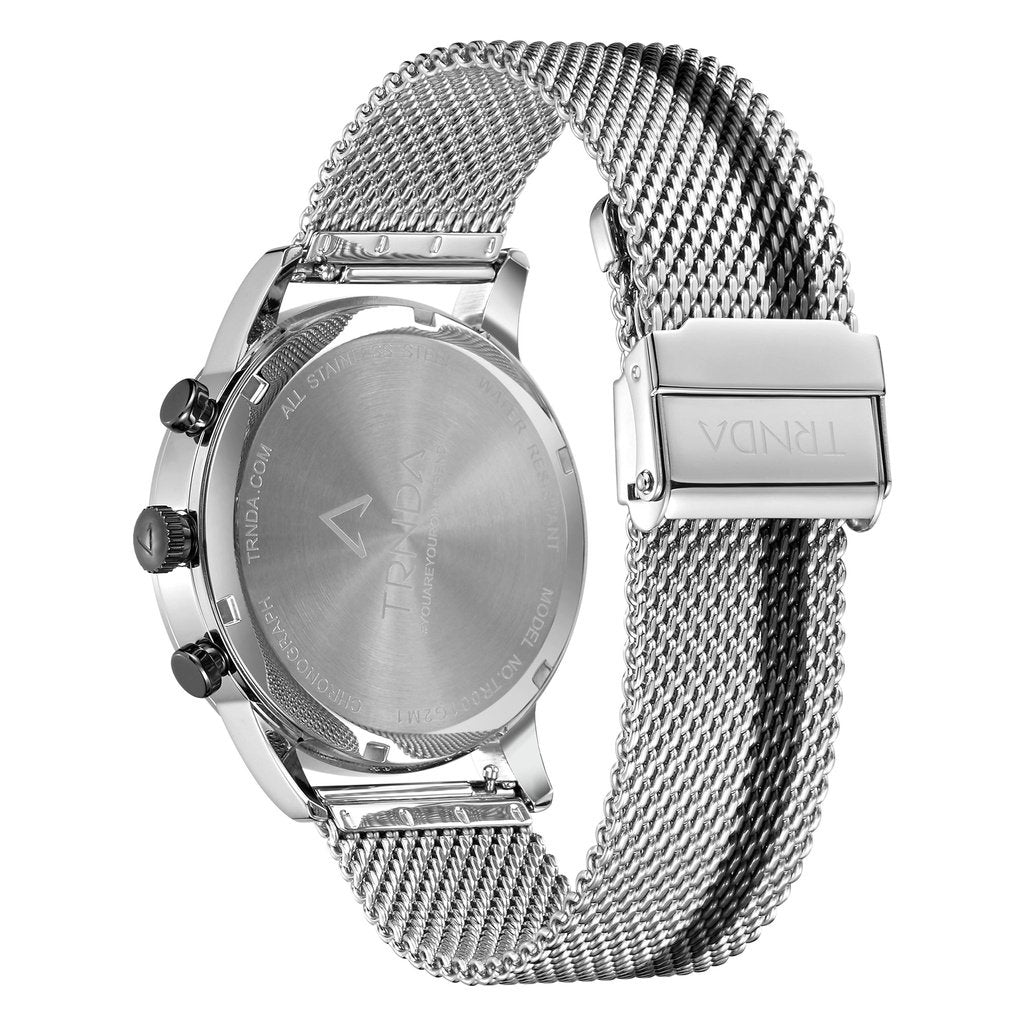 TRNDA Men's Stainless Steel Watch, Silver Mesh Band | TRN12345-3