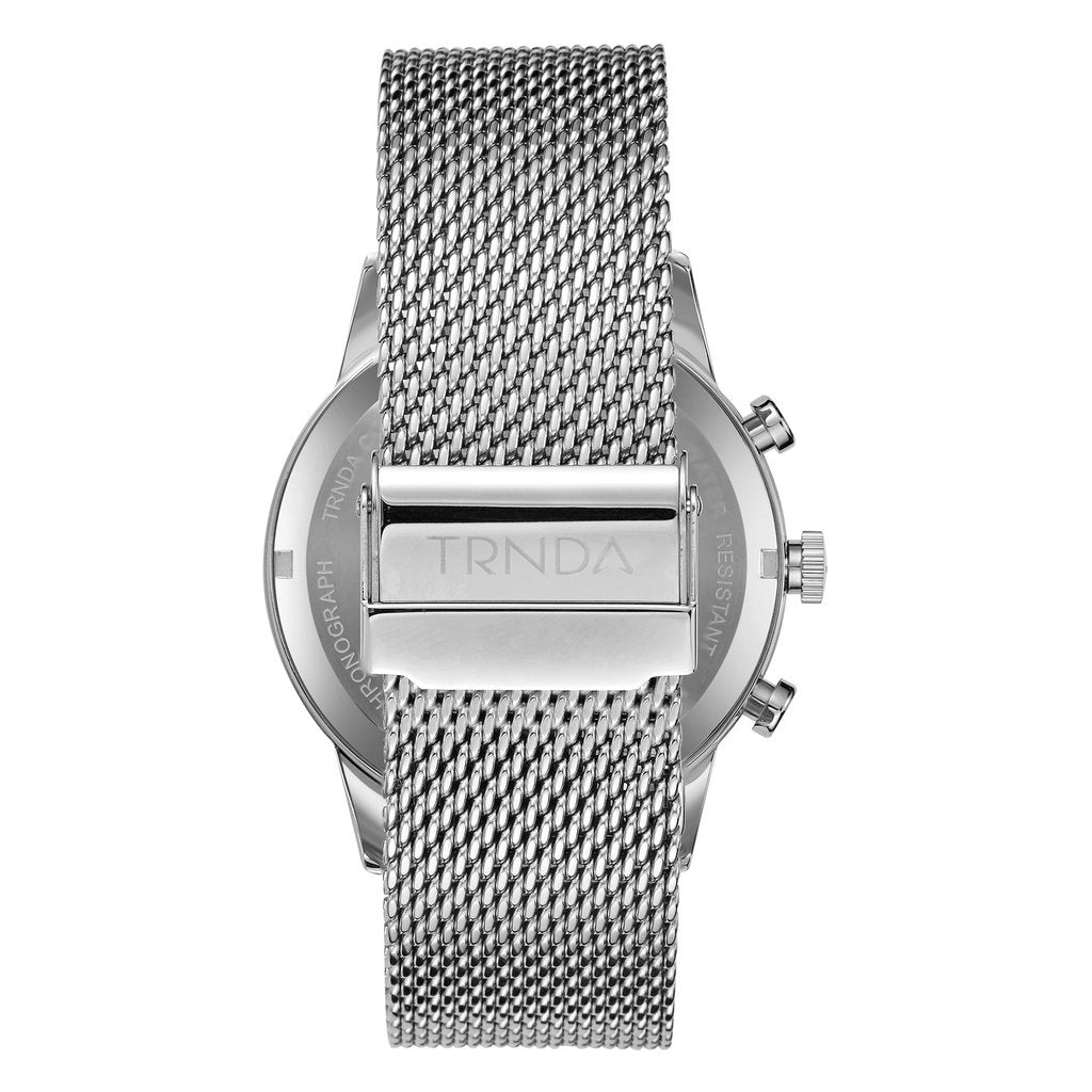 TRNDA Men's Stainless Steel Watch, Silver Mesh Band | TRN-S43MM-4