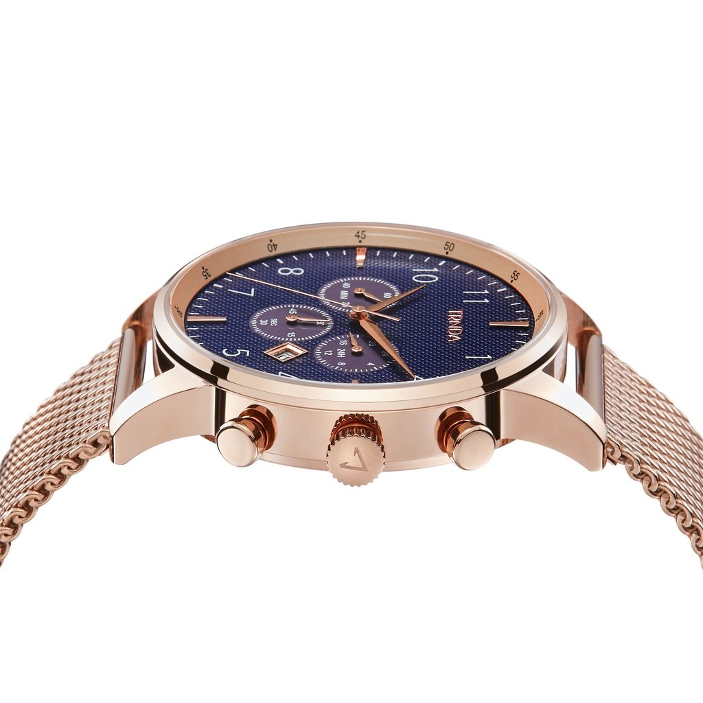 TRNDA Men's Rose Gold Stainless Steel Watch, Dark Blue Dial | TRN-43RB-2