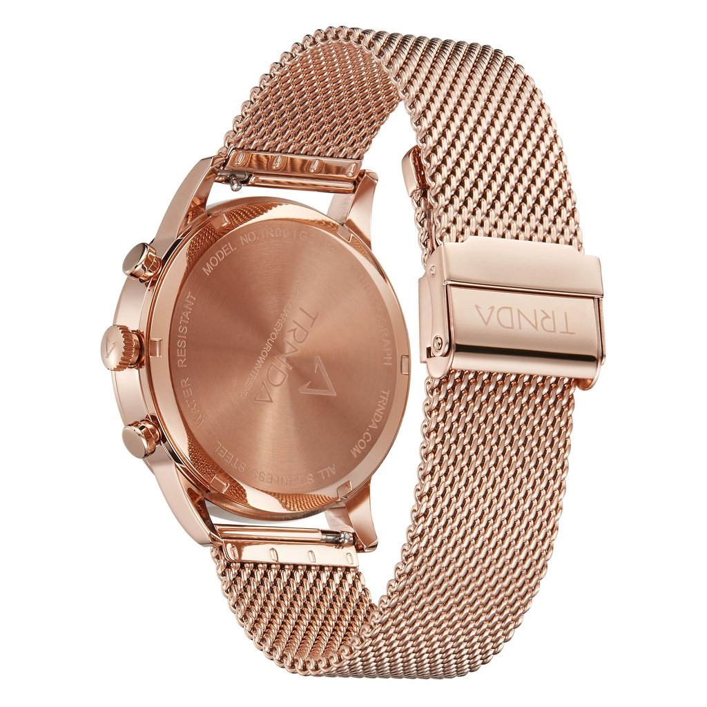 TRNDA Men's Rose Gold Stainless Steel Watch, Dark Blue Dial | TRN-43RB-3
