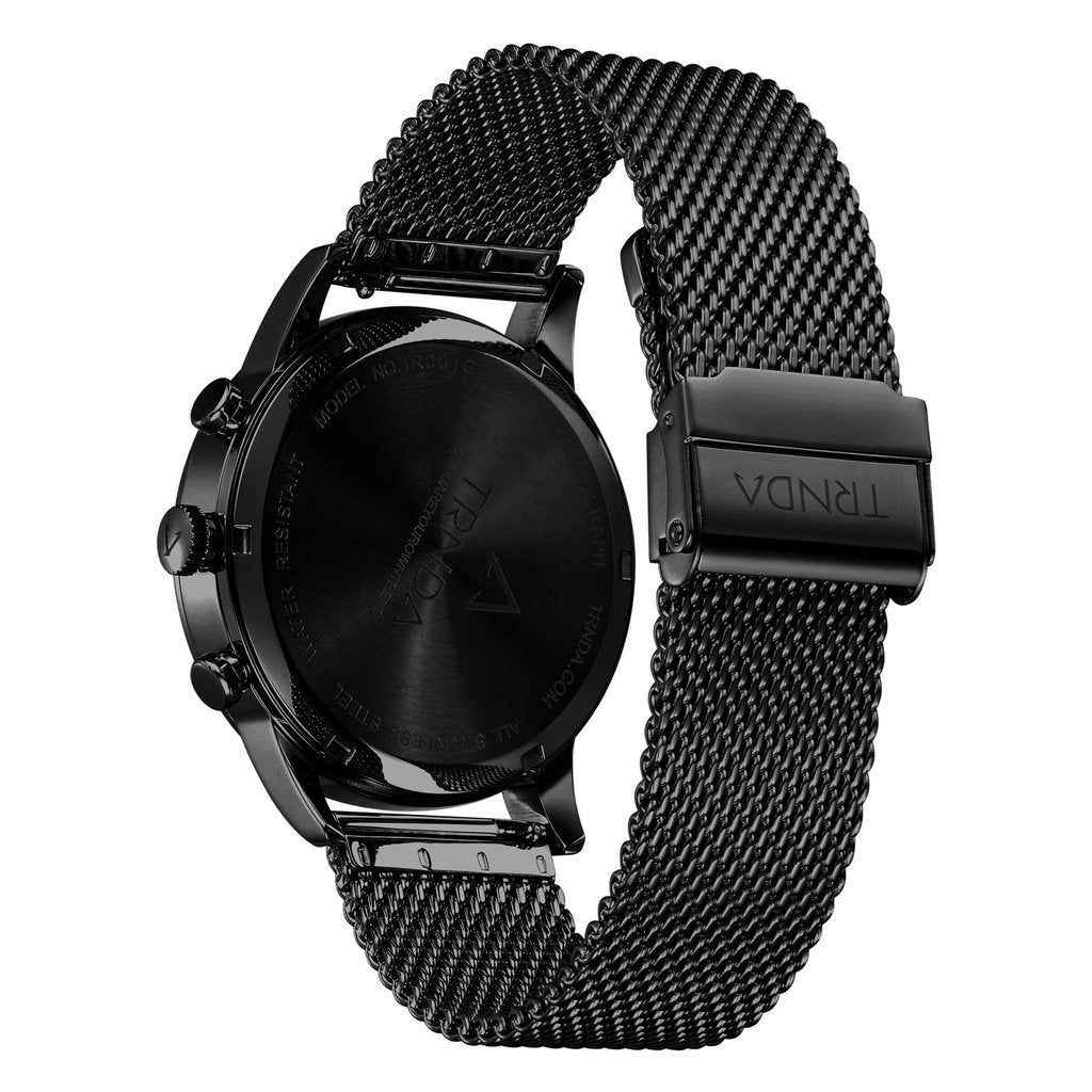 TRNDA Men's Black Stainless Steel Watch, Cedar Brown Dial | TRN-43-BK-3