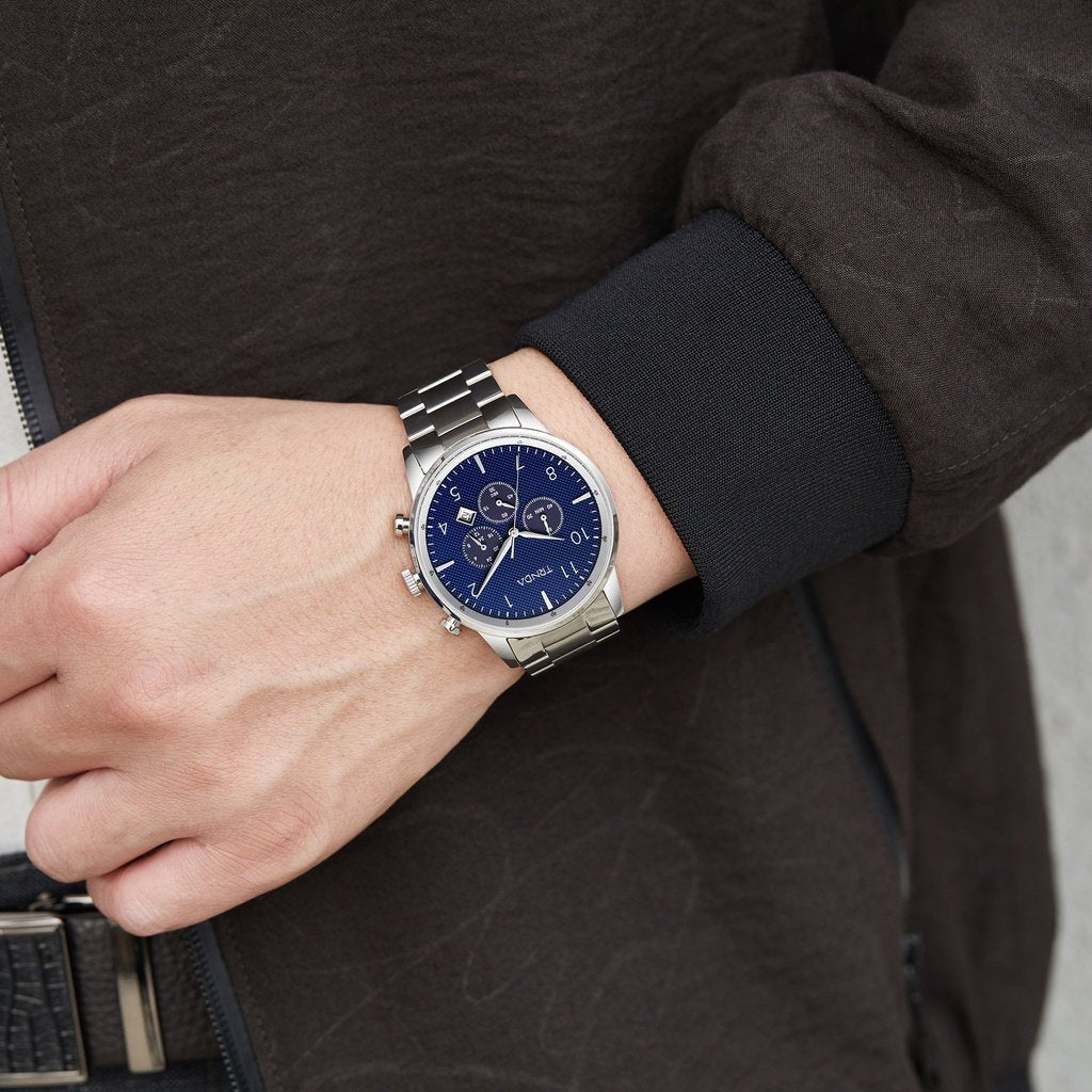 TRNDA Men's Stainless Steel Watch, Dark Blue Dial | TSW43SDB-1