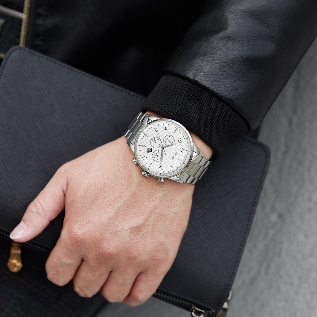 TRNDA Men's Stainless Steel Watch, Silver Dial | TRN-SS43MM-1