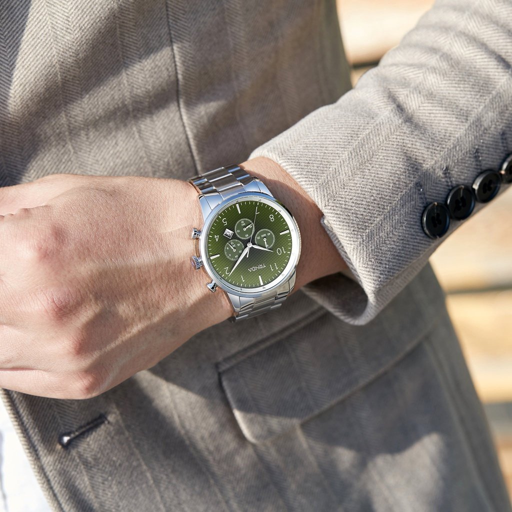 TRNDA Men's Stainless Steel Watch, Gradient Green Dial | TRN43MM-1
