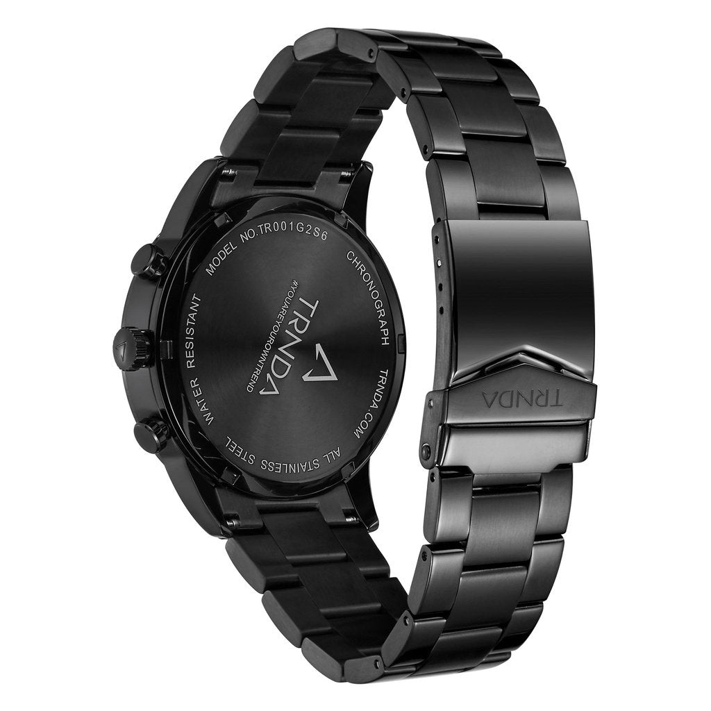 TRNDA Men's Black Stainless Steel Watch, Gray Dial | TRN-43B-3