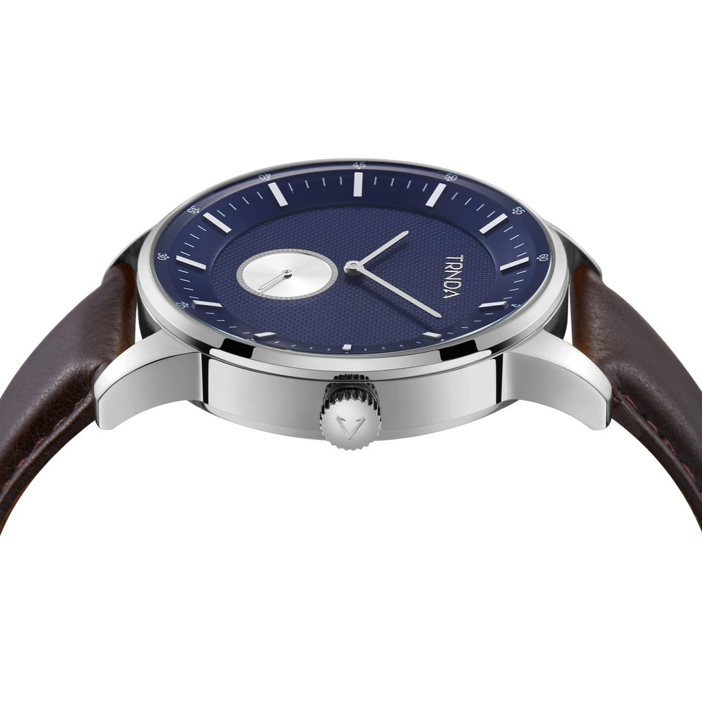 TRNDA Men's Stainless Steel Watch, Brown Leather Band | TRNDA-M43B-2
