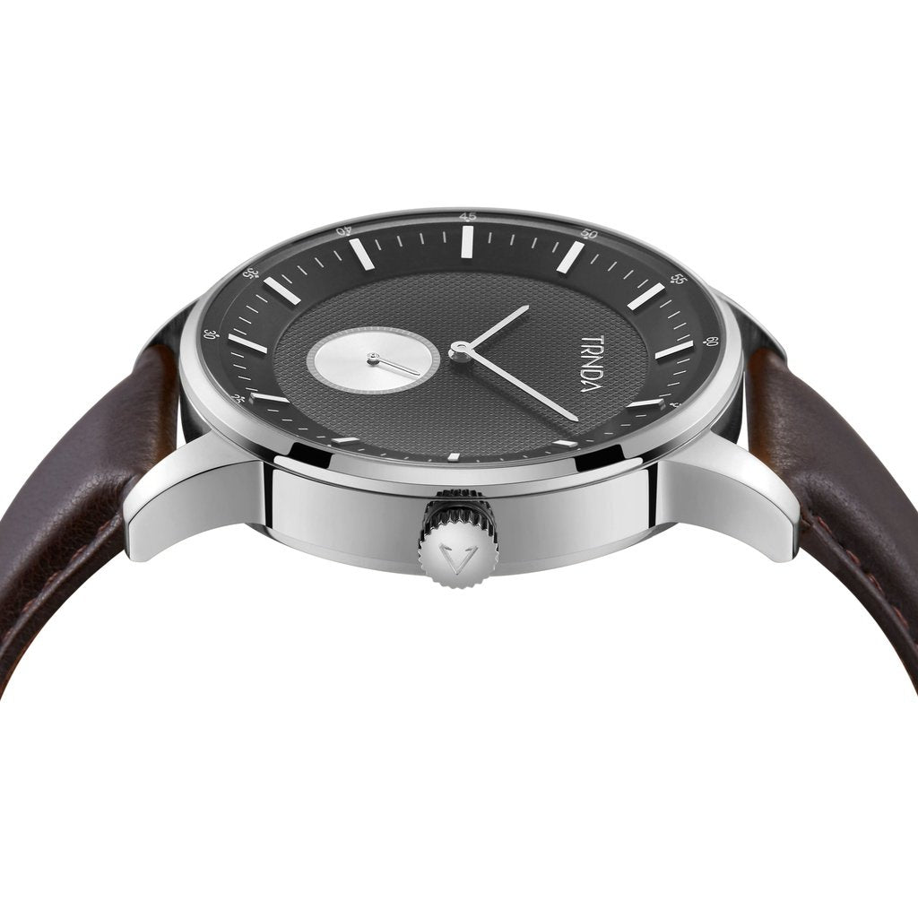TRNDA Men's Stainless Steel Watch, Brown Leather | TRN-SS43SL-2