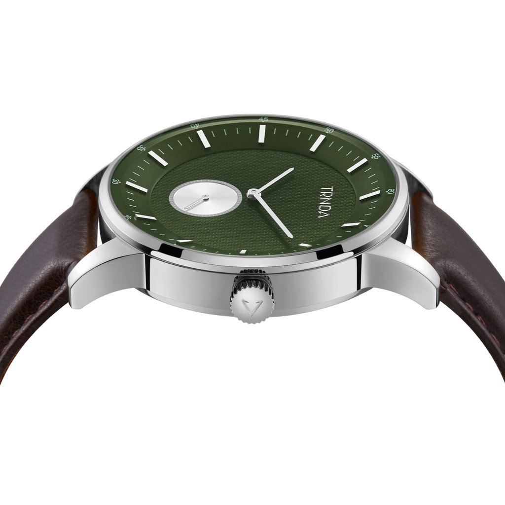 TRNDA Men's Stainless Steel Watch, Green Dial, Brown Band | TRN-43SGB-2