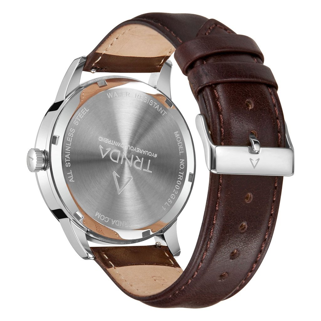 TRNDA Men's Stainless Steel Watch, Green Dial, Brown Band | TRN-43SGB-3