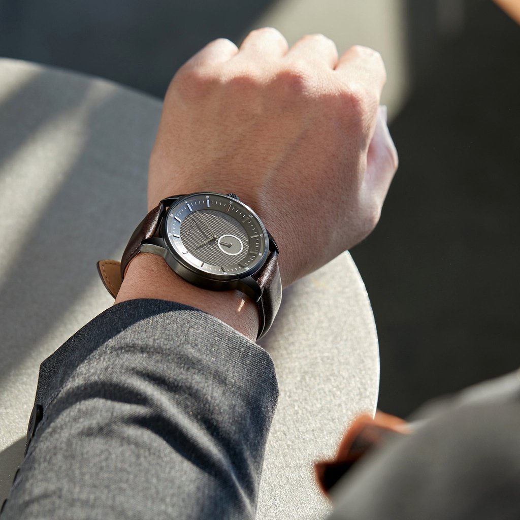 TRNDA Men's Stainless Steel Watch, Brown Leather Band | TRNDA-001-1