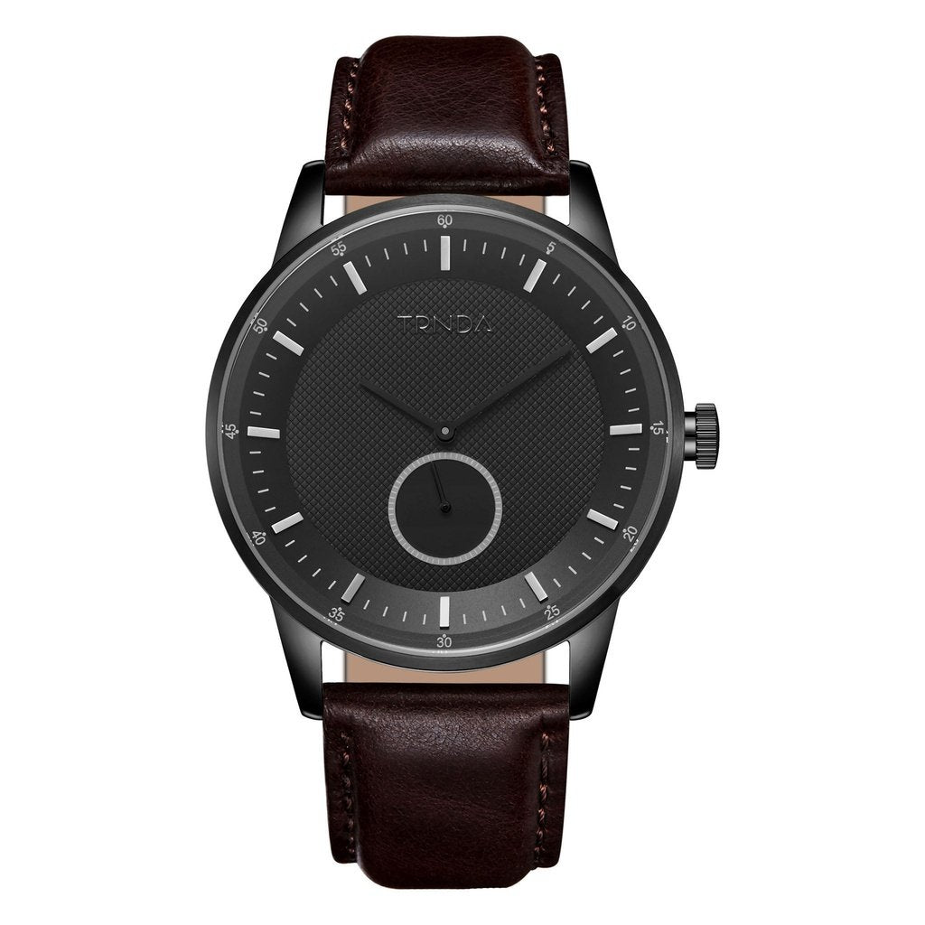 TRNDA Men's Stainless Steel Watch, Brown Leather Band | TRNDA-001-0