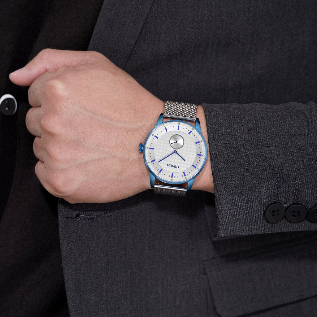 TRNDA Men's Stainless Steel Blue Watch, Silver Mesh Band | TRNDA-BL43-1
