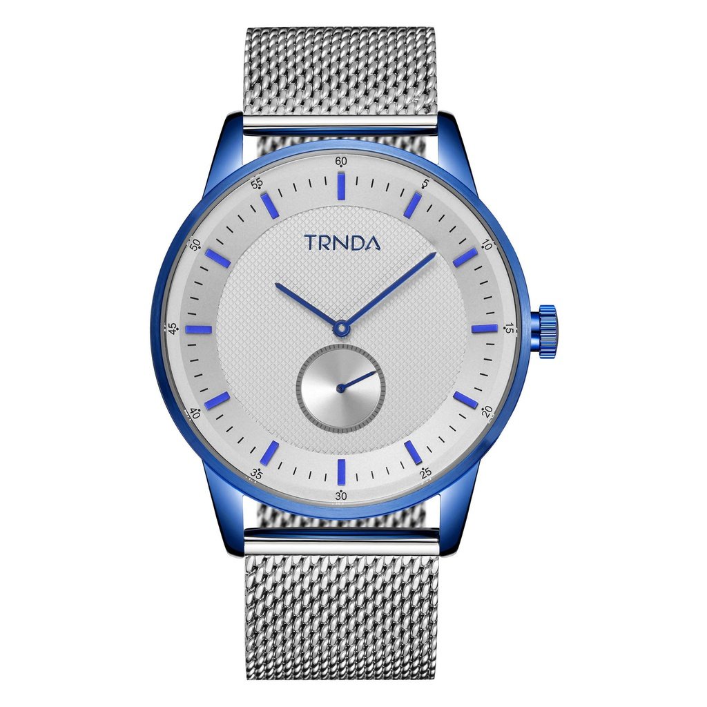 TRNDA Men's Stainless Steel Blue Watch, Silver Mesh Band | TRNDA-BL43-0