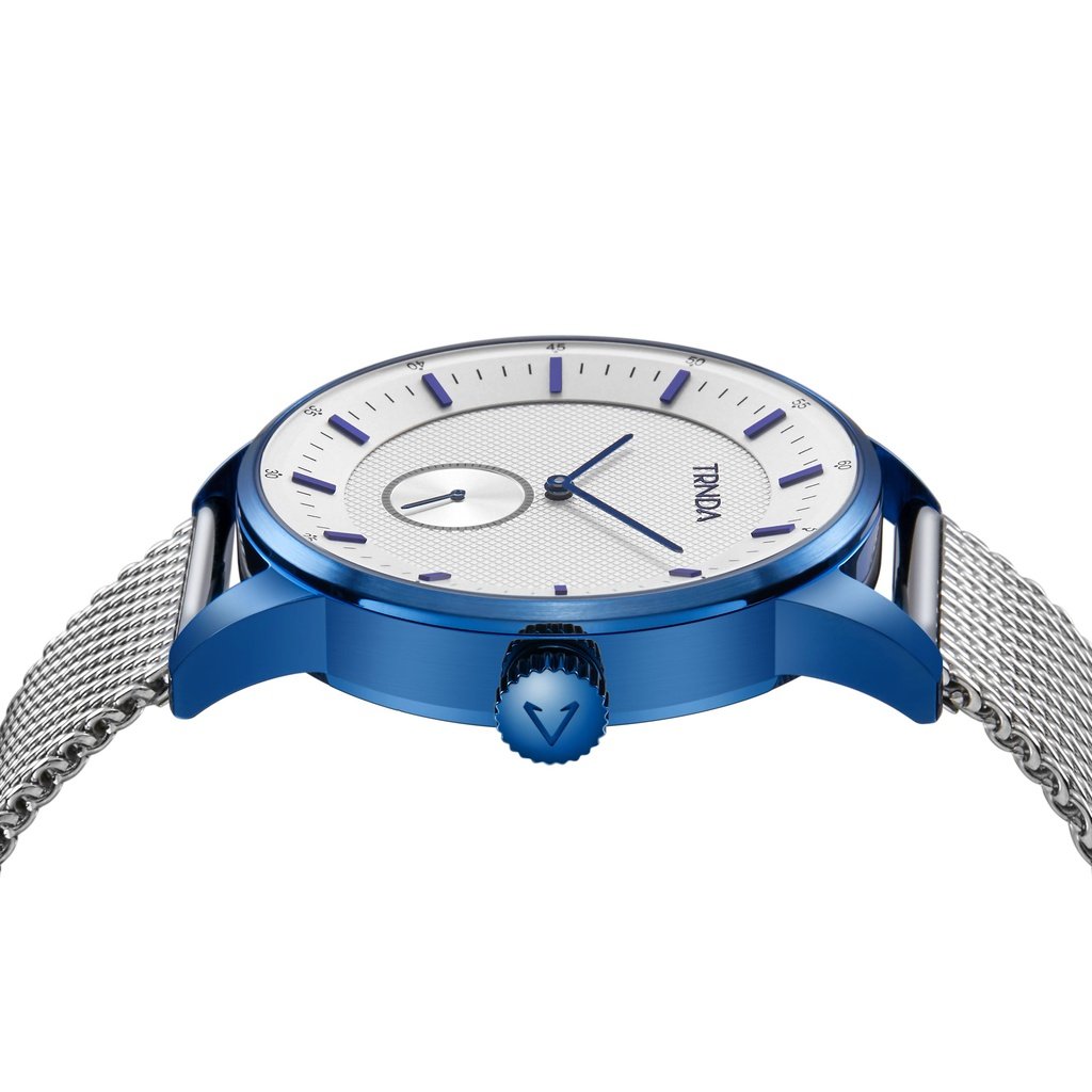 TRNDA Men's Stainless Steel Blue Watch, Silver Mesh Band | TRNDA-BL43-2