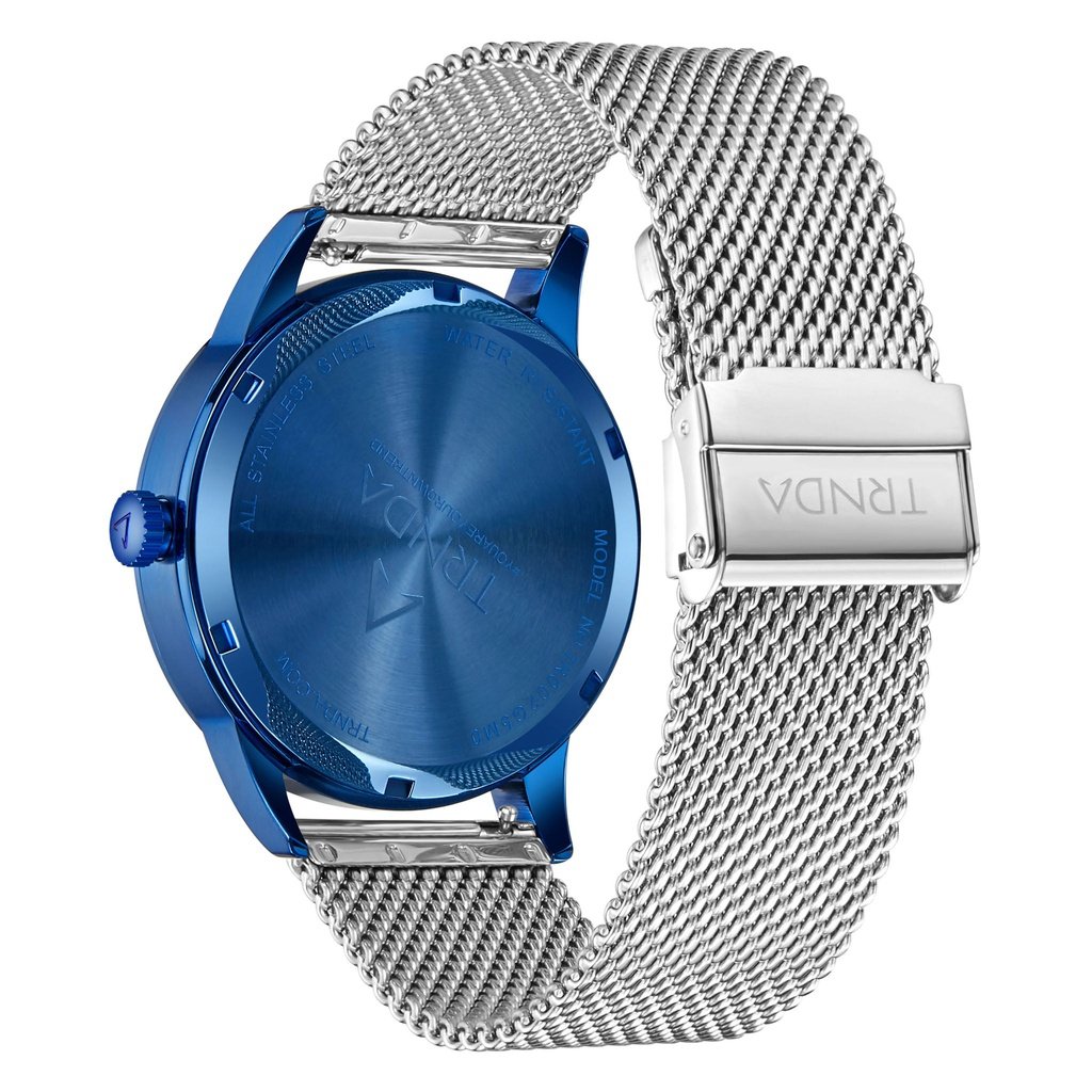 TRNDA Men's Stainless Steel Blue Watch, Silver Mesh Band | TRNDA-BL43-3