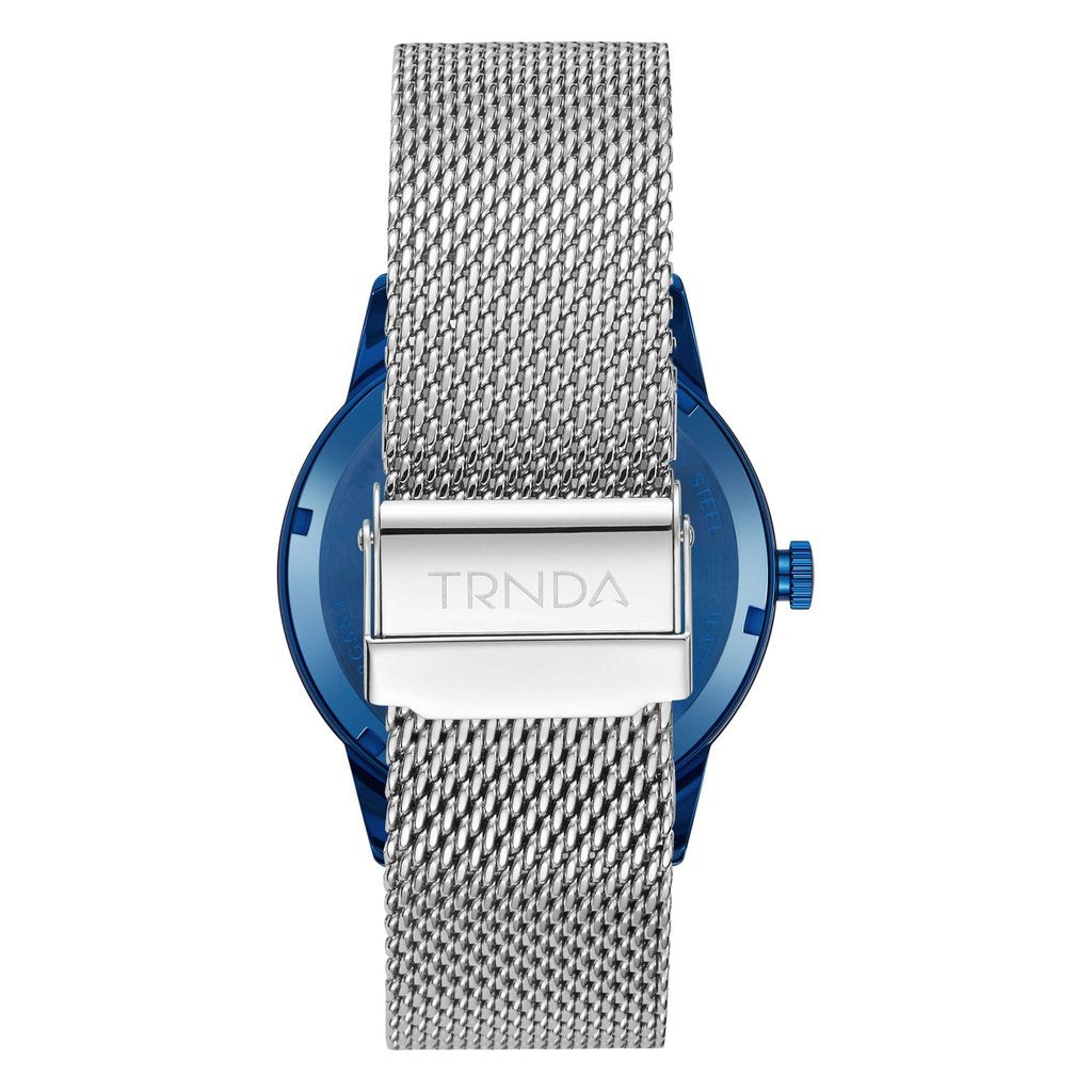 TRNDA Men's Stainless Steel Blue Watch, Silver Mesh Band | TRNDA-BL43-4