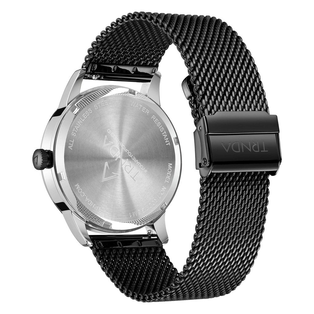 TRNDA Men's Stainless Steel Watch, Blue Mesh Band | TRN-43MM-SL-3