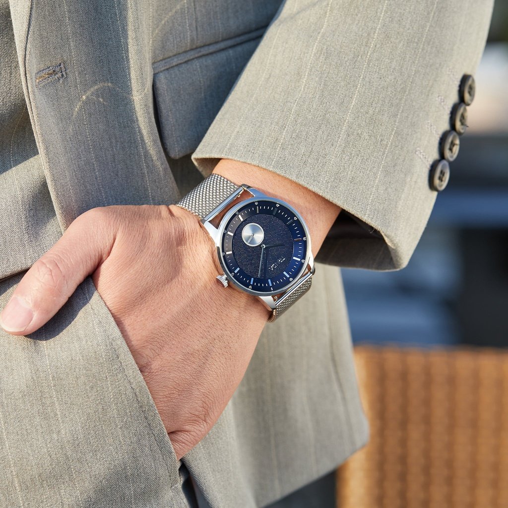 TRNDA Men's Stainless Steel Watch, Blue Dial | TRN-SS43-BL-1