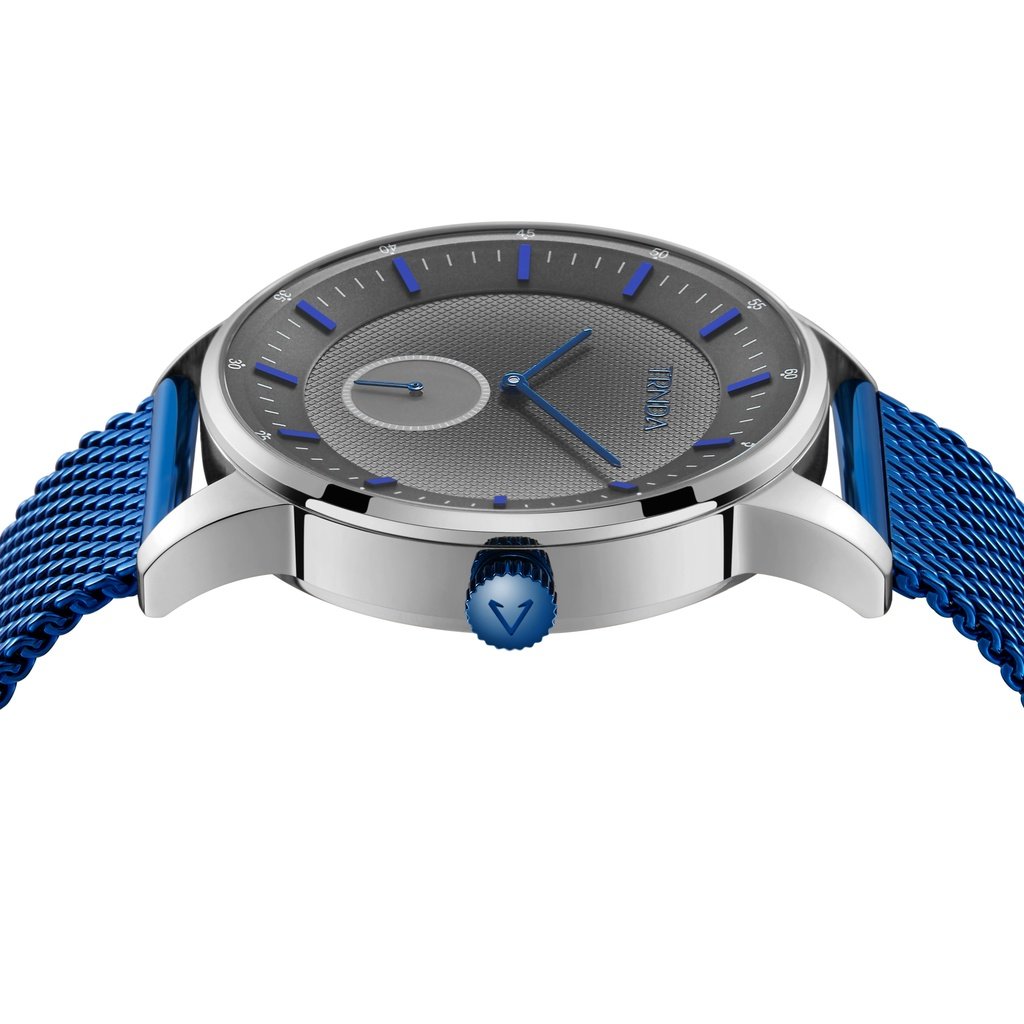 TRNDA Men's Stainless Steel Watch, Blue Mesh Band | TRNDA-43MM-2